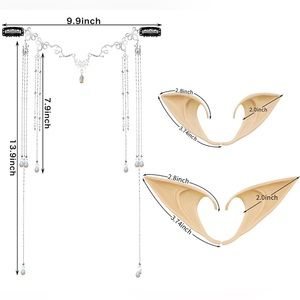 Elf Ears & Headpiece Set 2 Pairs Latex Fairy Ears + Silver Head Pc
